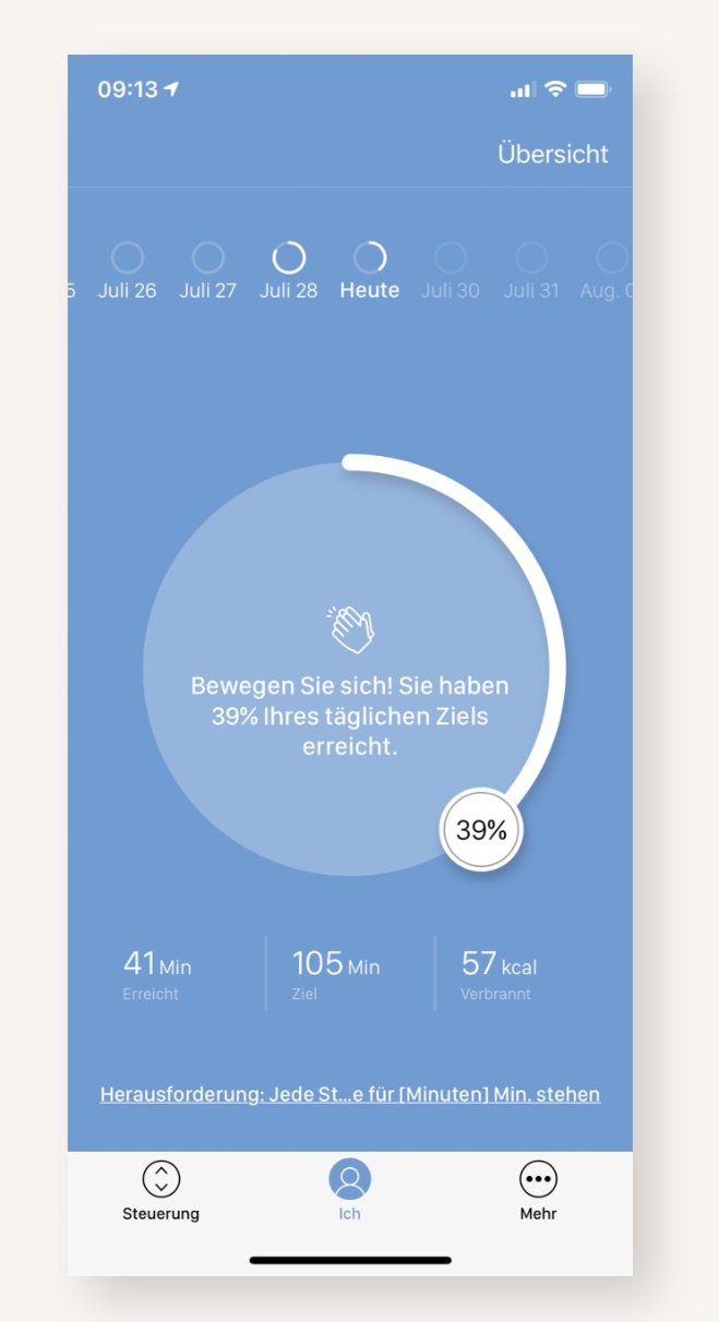 App mit Statistik beim höhenverstellbaren Schreibtisch
