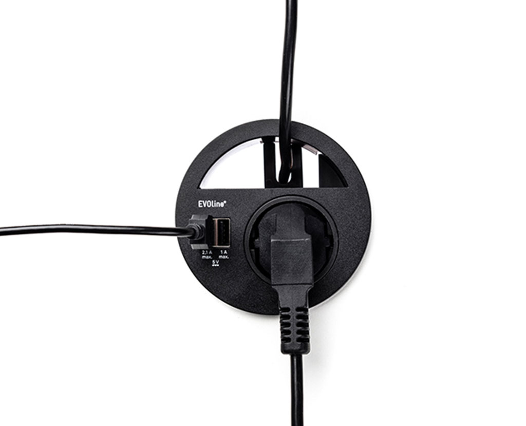 Schreibtisch Einbausteckdose USB-Charger A/C EVOline Circle80 schwarz